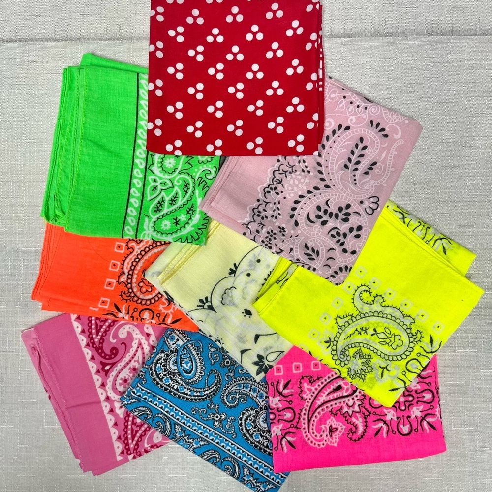 Vintage Paisley Bandanas Lot of 9 Assorted Colors Paris Accessories USA
